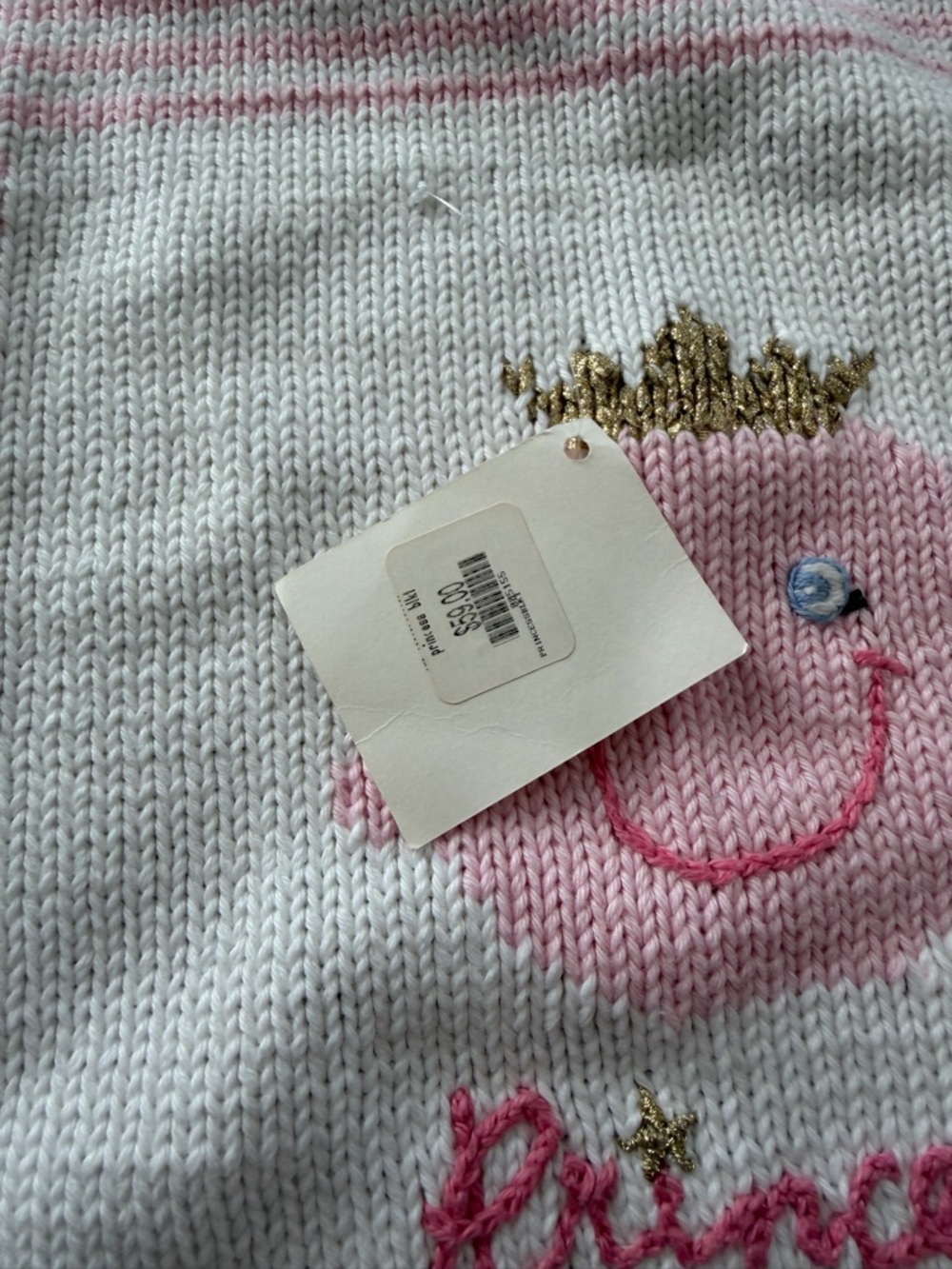 Kitt Homemade Knitwear “PRINCESS” Pink & White Knit Baby Blanket with Gold Crown - Picture 5 of 16